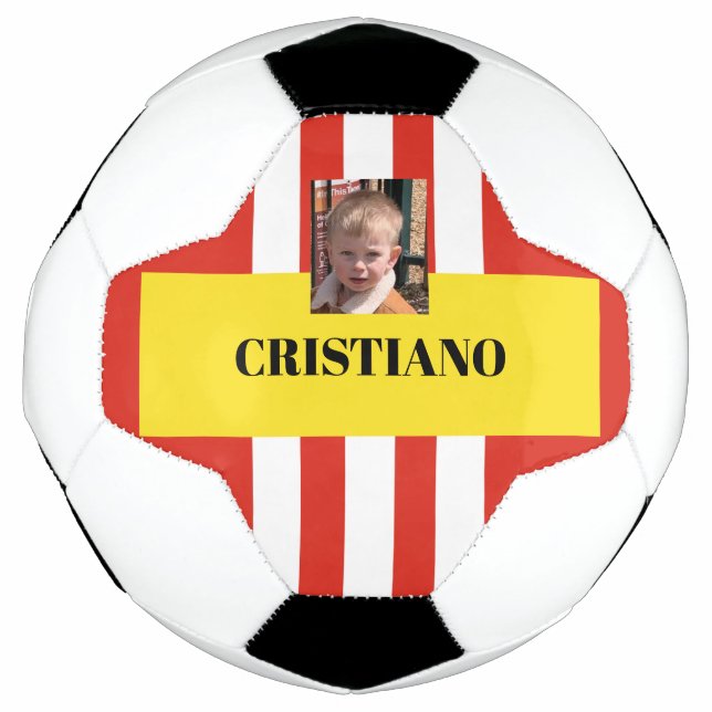 Ballon De Foot Cadeau personnalisé rouge, blanc et jaune (Devant)
