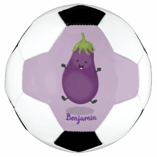 Ballon De Foot Caricature d'aubergine d'aubergine joliment heureu