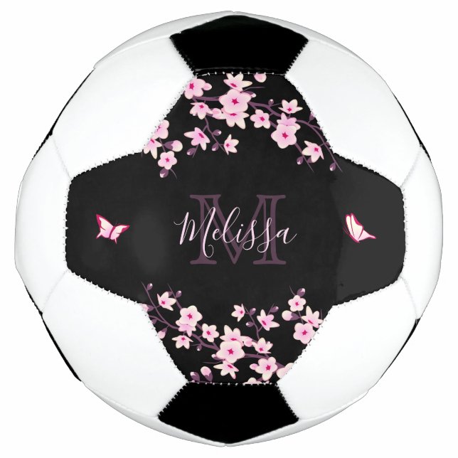Ballon De Foot Cherry Blossom Black Rose Votre nom Monogramme (Devant)