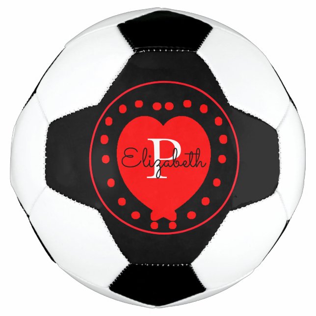 Ballon De Foot Chic noir blanc initial Monogramme rouge Coeur (Devant)
