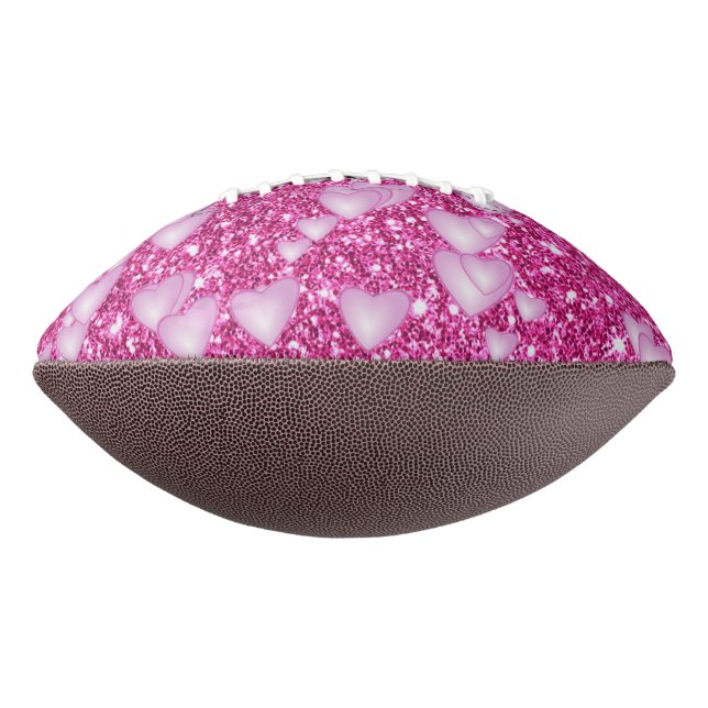 Ballon De Foot Coeurs sur parties scintillant étincelante, rose (Tourné à 270°)