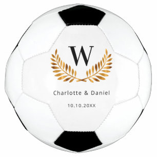 Ballon De Foot Couronne de laurier monogramme or noir mariage bla