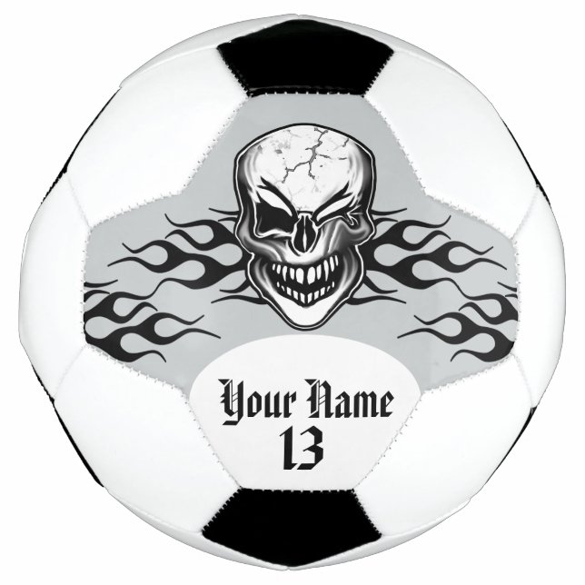 Ballon De Foot Crâne et flamme à l'encre personnalisée (Devant)