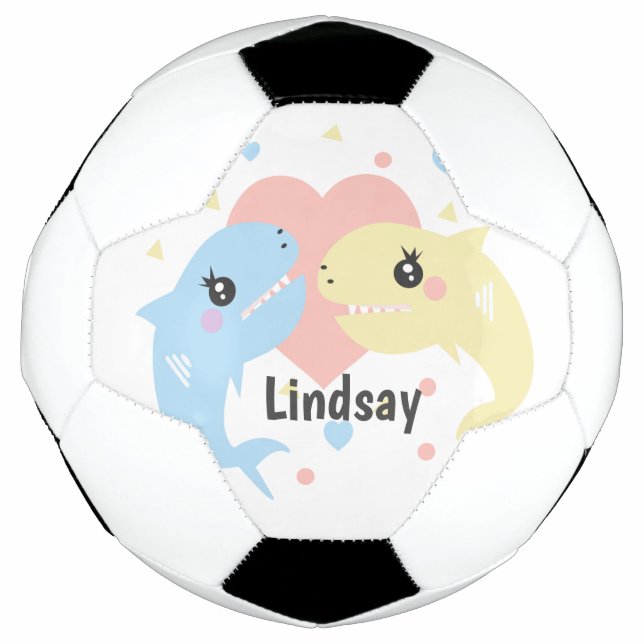 Ballon De Foot Cute Shark Pastel Monogramme Nom Bal de Football (Devant)