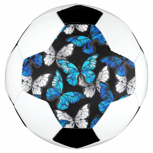 Ballon De Foot Dark Seamless Pattern with Blue Butterflies Morpho (Devant)
