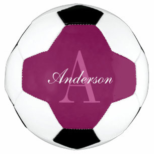 Ballon De Foot Élégant Magenta Rouge, rose & blanc Nom & Monogram