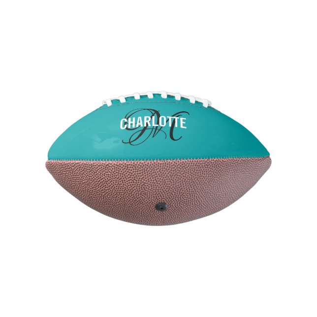 Ballon De Foot Élégant nom de monogramme turquoise football (Tourné à 270°)