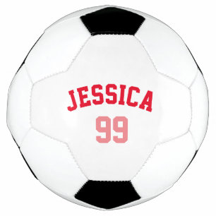 Ballon De Foot Fille rouge rose Numéro de nom minimaliste