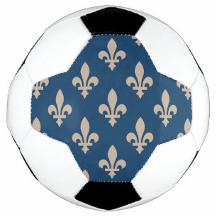 Ballon De Foot Fleur de Lis Motif, Royal French, Crème sur Blue
