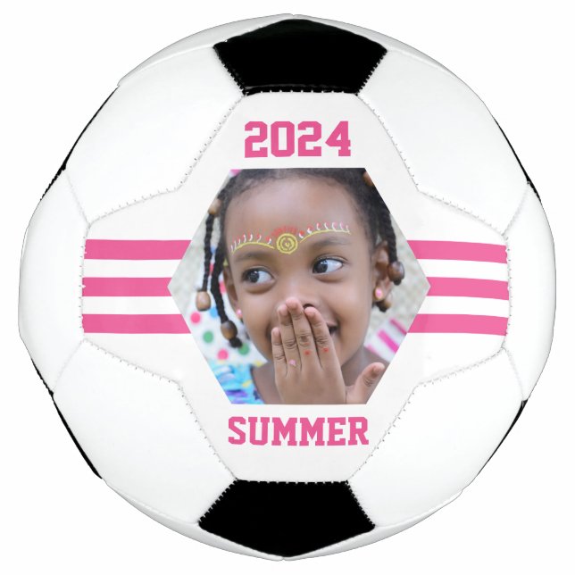 Ballon De Foot Garde-photos personnalisée en bandes roses (Devant)