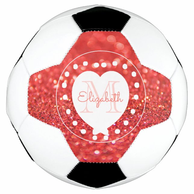 Ballon De Foot Girly Monogram Coral Parties scintillant Bokeh Whi (Devant)