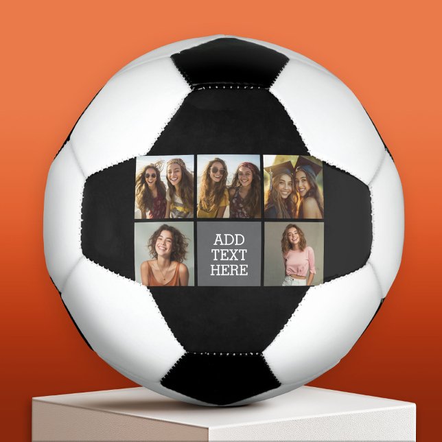 Ballon De Foot Gris noir 5 photo Collage avec texte (Custom Soccer Ball)