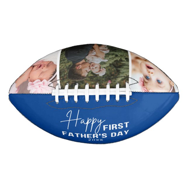 Ballon De Foot Happy First Fête des pères 3 Photo Collage Bleu (Devant)