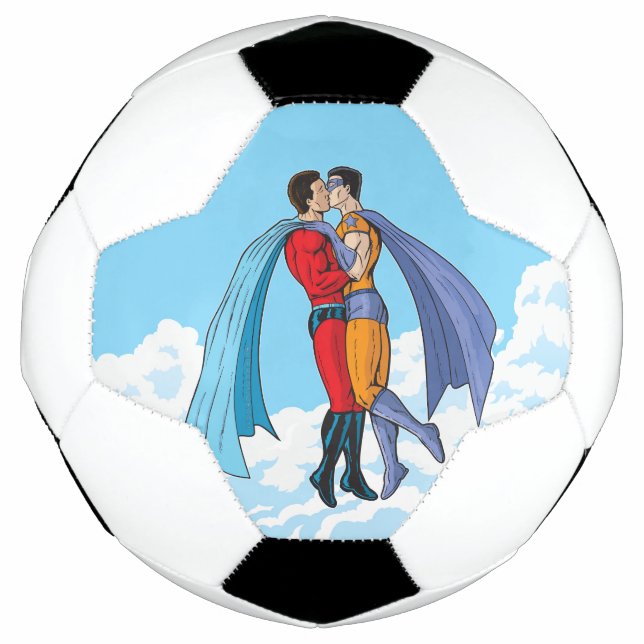 Ballon De Foot Les deux superhéros de SlipperyJoe embrassant un v (Devant)
