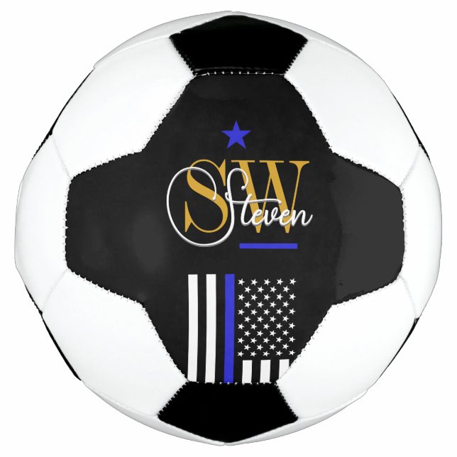 Ballon De Foot Ligne Bleue & Nom Monographique / Signature Modern (Devant)