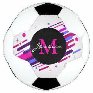 Ballon De Foot Lignes géométriques tendance rose et violet Monogr