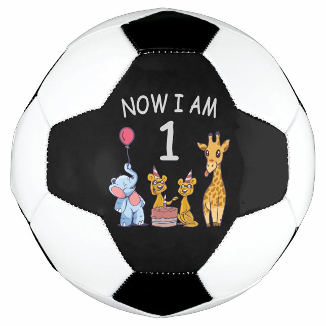 Ballon De Foot Maintenant j'ai 1 an 1er anniversaire au zoo bébé  (Devant)