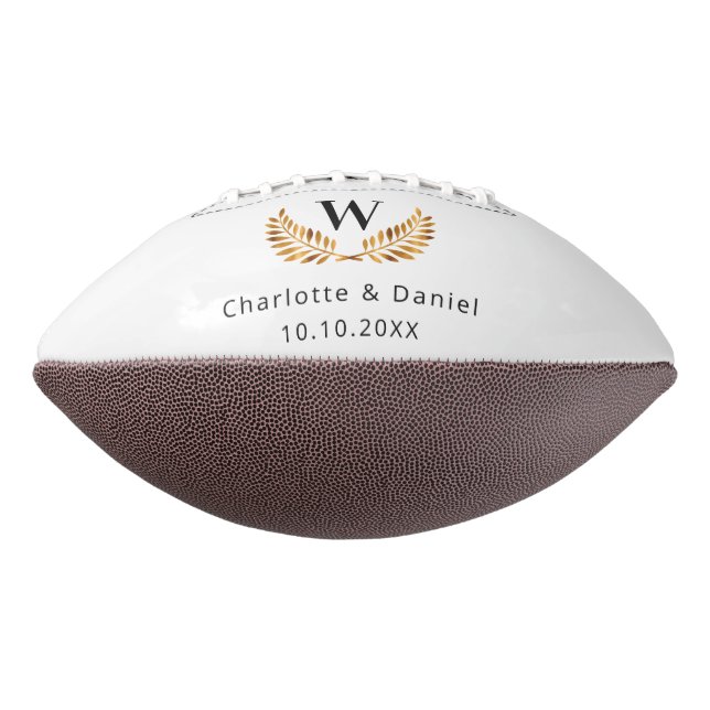 Ballon De Foot Mariage blanc noir or laurier couronne (Tourné à 270°)