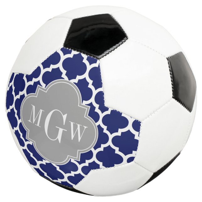 Ballon De Foot Marine Bleu Marocain #5 Gris 3 Monogramme initial (3/4)