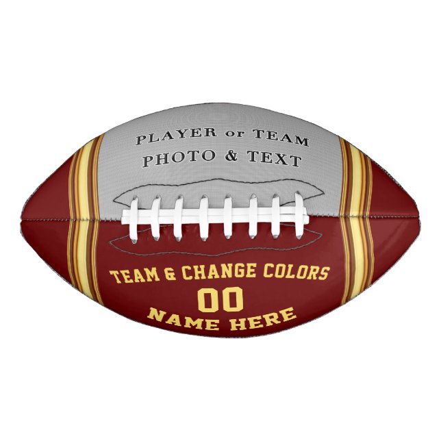 Ballon De Foot Maroon and Gold Custom Printed Football with PHOTO (Devant)
