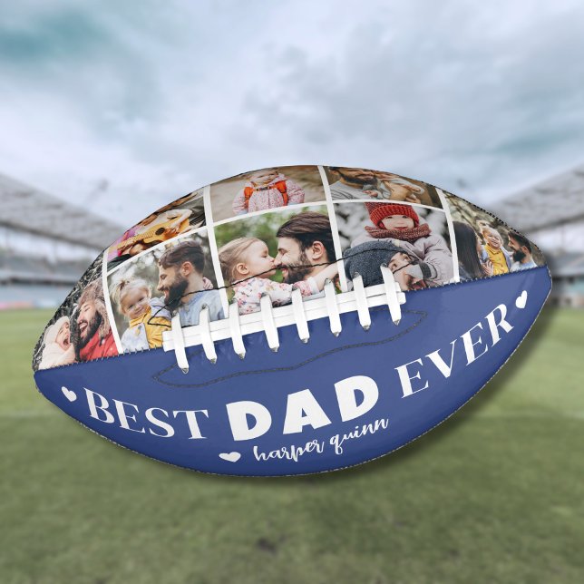Ballon De Foot Meilleur papa jamais photo moderne bleu (Best Dad Ever Modern Photo Blue Football )
