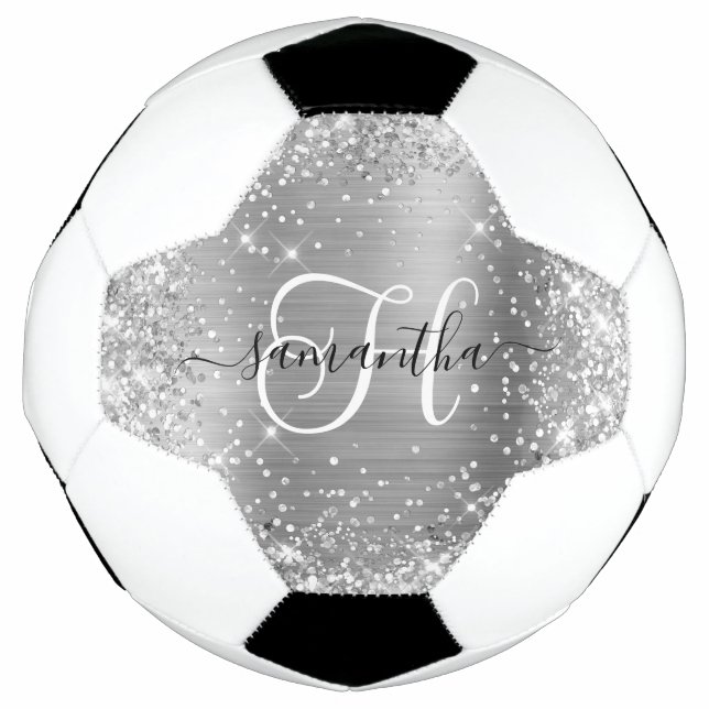 Ballon De Foot Monogramme de glamour argenté (Devant)