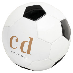 Ballon De Foot Monogramme en or blanc initiales nom minimaliste