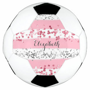 Ballon De Foot Monogramme Nom rose blanc gris Parties scintillant