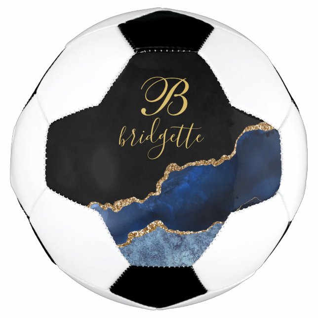 Ballon De Foot Monogramme personnalisé Black Gold Marine Géode d' (Devant)