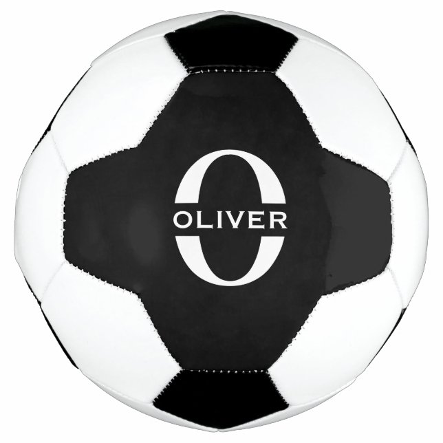 Ballon De Foot Monogramme Personnalisé Noir Et Blanc Nom (Devant)