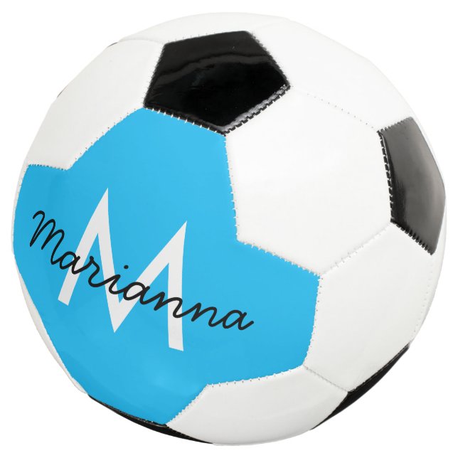 Ballon De Foot Monogramme personnalisé Nom sportif Neon Cyan bleu (3/4)
