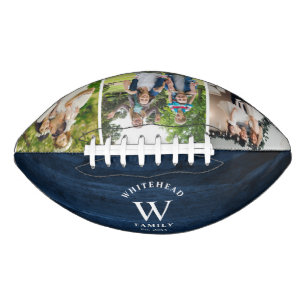 Ballon De Foot Monogramme rustique Marine Blue Wood Photo Collage