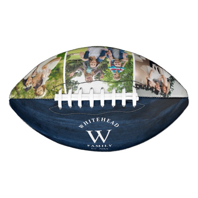 Ballon De Foot Monogramme rustique Marine Blue Wood Photo Collage (Devant)