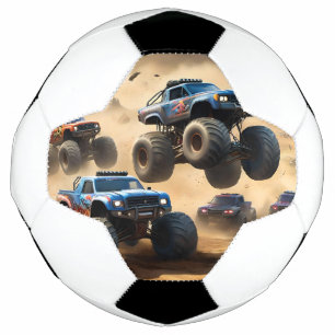 Ballon De Foot Monster Trucks Courant Dans Le Désert,