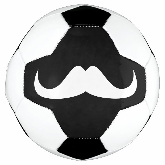 Ballon De Foot Moustache cool blanc Handlebar sur noir (Devant)