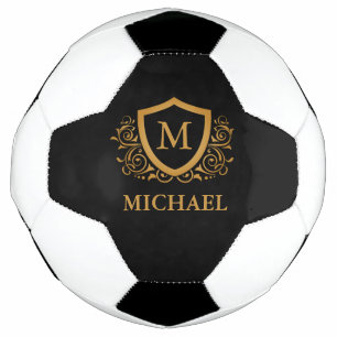 Ballon De Foot Noir et Or Personnalisé Stylo Nom Monogramme