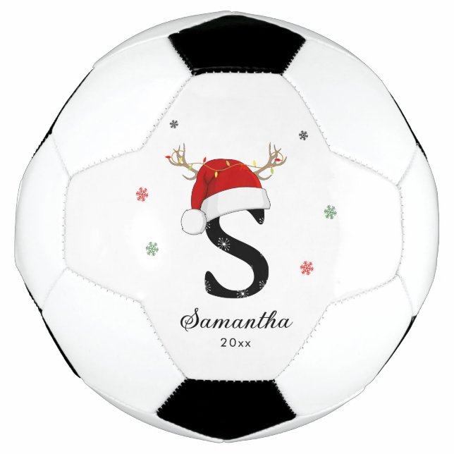 Ballon De Foot Nom de la lettre Santa Hat | Monogramme | Initiale (Devant)