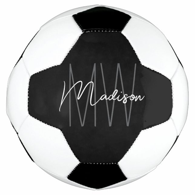 Ballon De Foot Nom du monogramme moderne Script noir blanc (Devant)