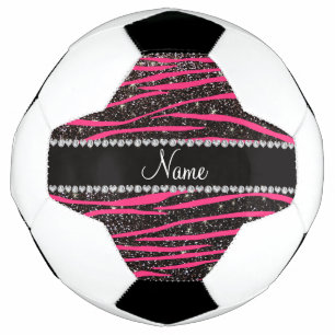 Ballon De Foot Nom personnalisé hot rose zèbre rayures noir par