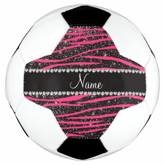 Ballon De Foot Nom personnalisé hot rose zèbre rayures noir parti (Devant)