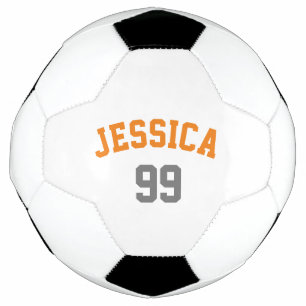 Ballon De Foot Numéro minimaliste du nom de gris orange personnal
