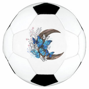 Ballon De Foot Papillons bleus sur croissant en bois