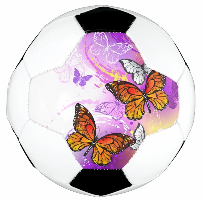 Ballon De Foot Papillons Monarque sur Arrière - plan pourpre (Devant)