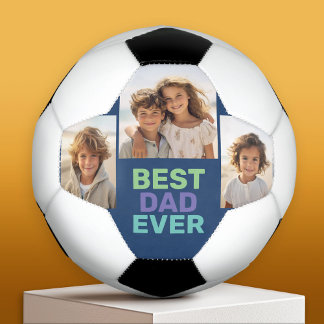 Ballon De Foot Photo Collage - Meilleur Papa Jamais - Bleu Bleu B