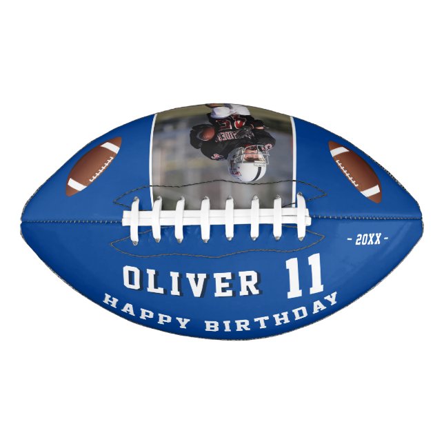 Ballon De Foot Photo d'Anniversaire moderne bleu joyeux (Devant)