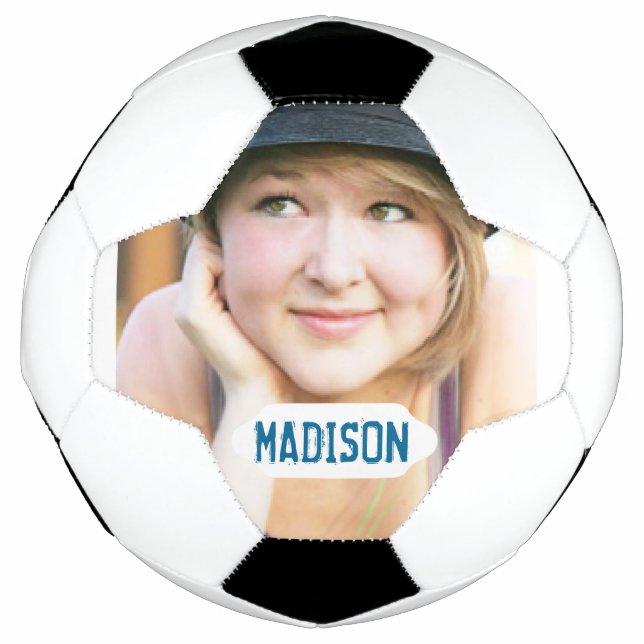 Ballon De Foot Photo personnalisée et plaque de nom blanche (Devant)