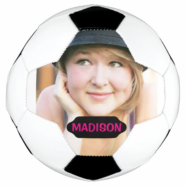 Ballon De Foot Photo personnalisée et plaque de nom noir (Devant)