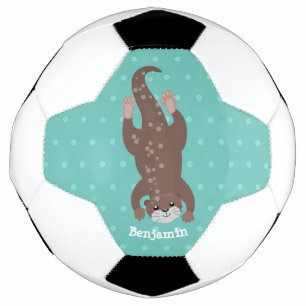 Ballon De Foot Plongée de loutre mignonne sur dessin animé turquo