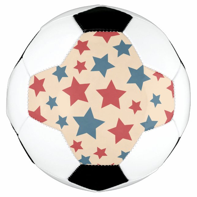 Ballon De Foot Red and Blue Stars, 4th of July, Beige Background (Devant)
