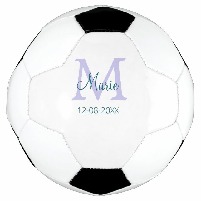 Ballon De Foot simple minimum ajouter nom monogramme violet vert  (Devant)